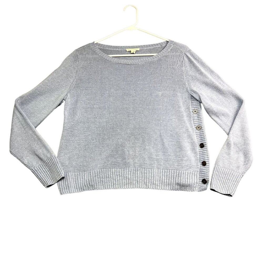 Eileen Fisher Sweater Women's Size Small Blue Organic Linen Button Knit - Picture 2 of 9